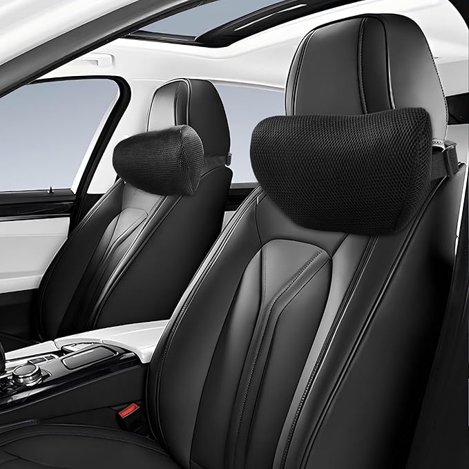 Dijialun Car Neck Pillow, Memory Foam Car Headrest Pillow for Driving with Adjustable Strap, Softness Breathable Removable Mesh Cover, Ergonomic Design for Office Chair, Driving, Black