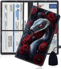 Car Document Holder with Magnetic Shut, Car Registration and Insurance Card Holder, Vehicle Glove Box Organizer Documents, Driver License, Auto Paperwork Organizer Wallet, Black Snake Guarding Rose