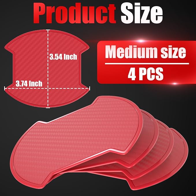 4Pcs Car Door Handle Scratch Protector Sticker, Universal Carbon Fiber Texture Door Handle Paint Protector, Red(M)