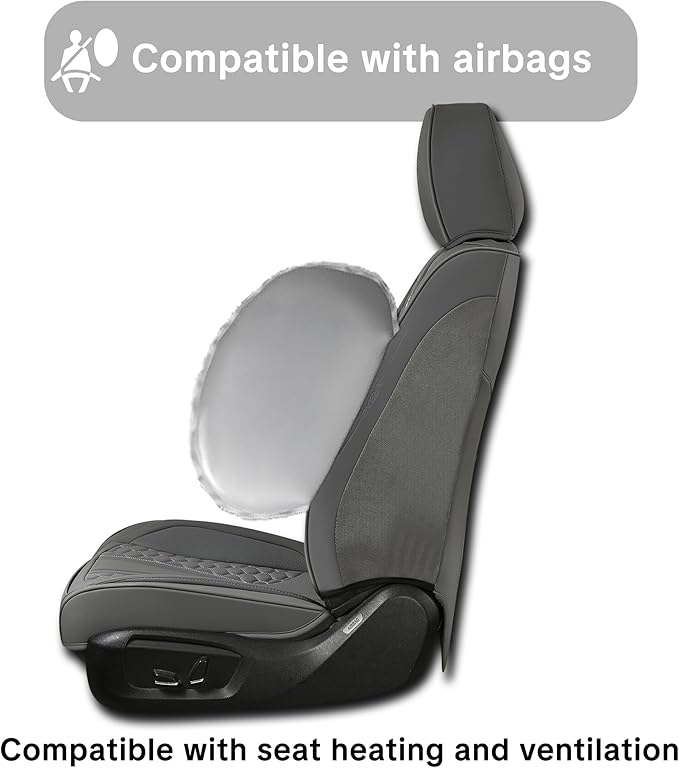 Wertigen Universal Gray Leather Car Seat Covers Full Set – Waterproof Automotive Seat Protector for Cars, SUVs & Pickups, Airbag Safe, Non-Slip Design, Easy Installation, Durable Material