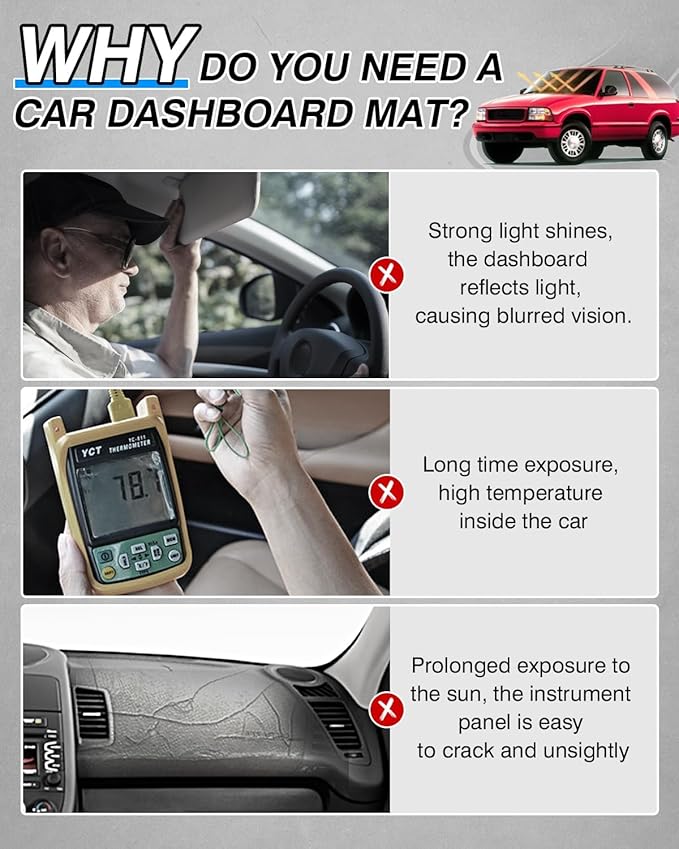 CARTIST Dash Cover Fit for Chevrolet Chevy S10 Blazer/GMC Jimmy Sonoma 1994-1997 & Olds Oldsmobile Bravada 1996 1997 Accessories Dashboard Cover Mat Non-Slip Carpet Sunshield Glare UV Rays Protector