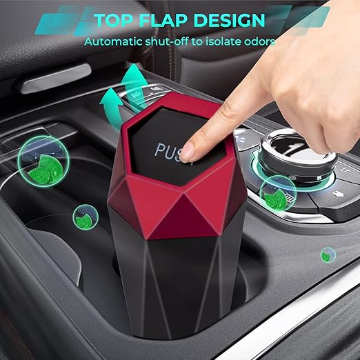 Car Trash Can with Lid, Portable 2 Packs Mini Cup Holder Garbage Bin for Office Home Use, Red
