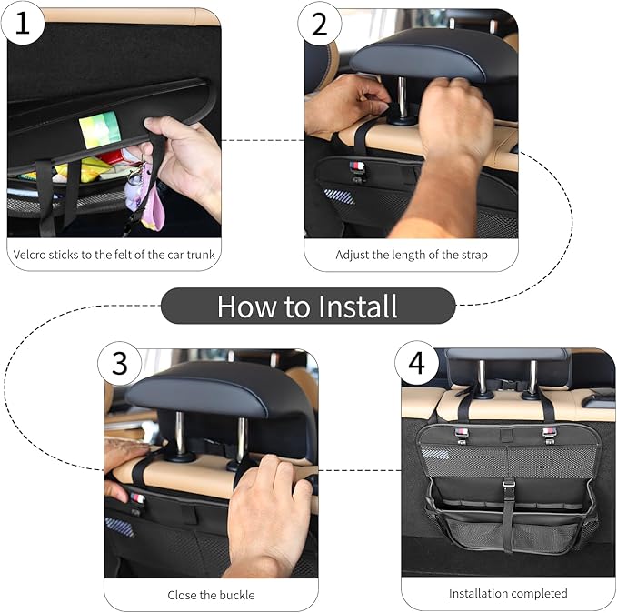 Hanging Car Trunk Organizer and Storage, Premium Faux Leather Large Capacity Storage Accessories, Backseat Car Organizer for SUV/MPV/Truck (1, Black)