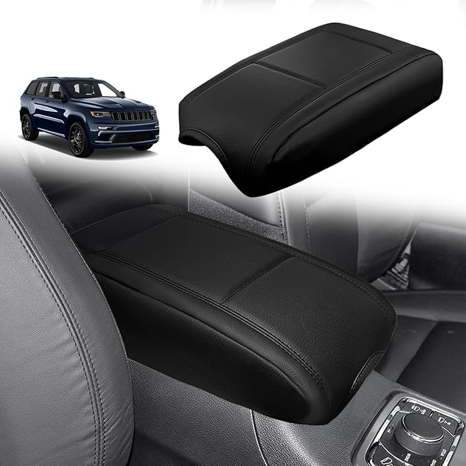 Muslogy Center Console Armrest Cover Compatible with 2011-2021 Jeep Grand Cherokee & 2011+ Dodge Durango Comfort Armrest Pad Arm Rest Cushion Vegan Leather Protector Regular Thick