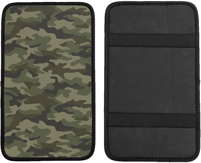 DORKEIXIA Military Camo Camouflage Black Brown Green Army Hunting Auto Center Console Armrest Pad Universal Car Center Console Cover Seat Box Cover for Sedan, Van, SUV, Truck Car Accessorie