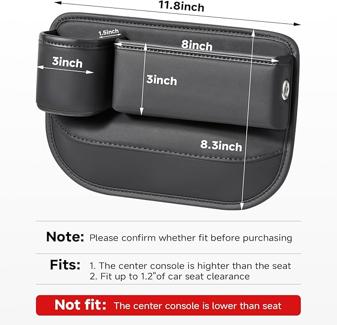 Tilirex Universal Car Seat Gap Filler Organizer, Premium Leather Car Seat Organizer, Seat Gap Storage Box with Cup Holder for Drink, Front Seat Gap Bag for Phone, Sunglasses,Keys, 2 Packs (Left+Right)
