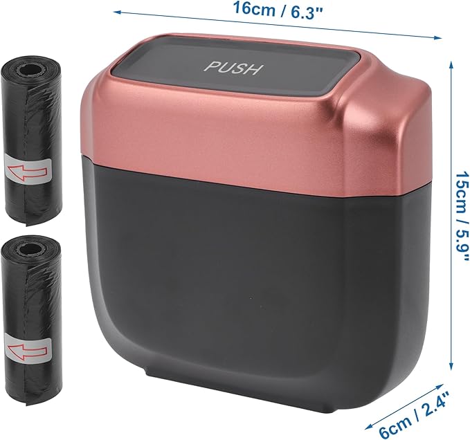 Car Trash Can Hanging 6.3" Length 2.4" Width 5.9" Height Trash Bin Plastic Rose Red 1 Set