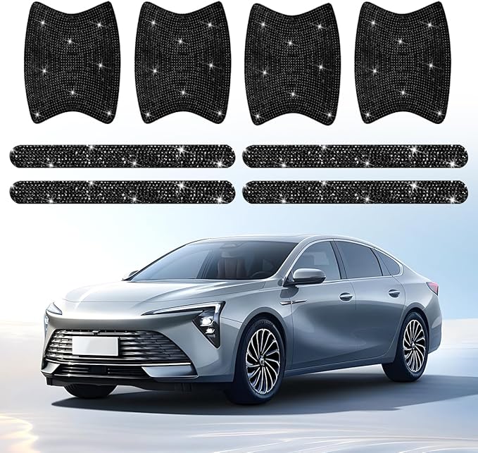 Mandark 8PCS Bling Car Door Handle Protector, Crystal Rhinestone Vehicle Door Bowl Protective Sticker, Glitter Anti-Scratch Auto Decor Decals Accessories, Universal for SUV, Sedan, Truck (Black)