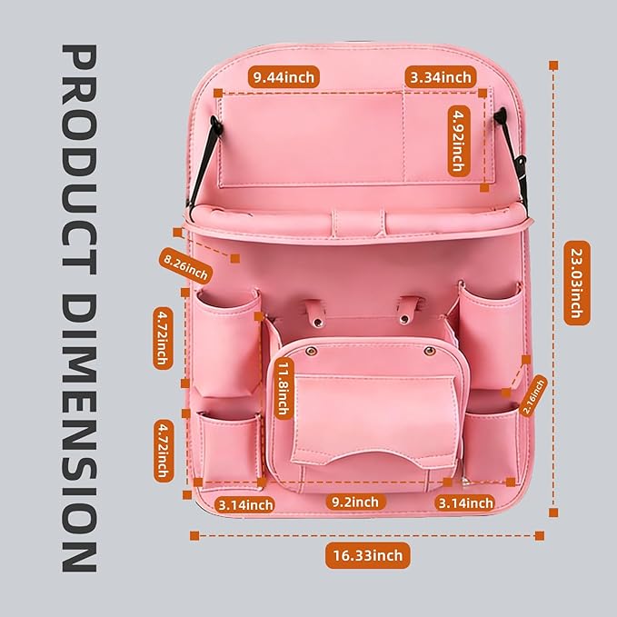 Car Seat Organizer, Multifunctional Backseat Protector Mat, Storage Bag and Tray Rack, Trash Storage (Suitable for Cars, Children, Back of Seats, and Rear Seats) (Pink, Leather 1-Piece Set)