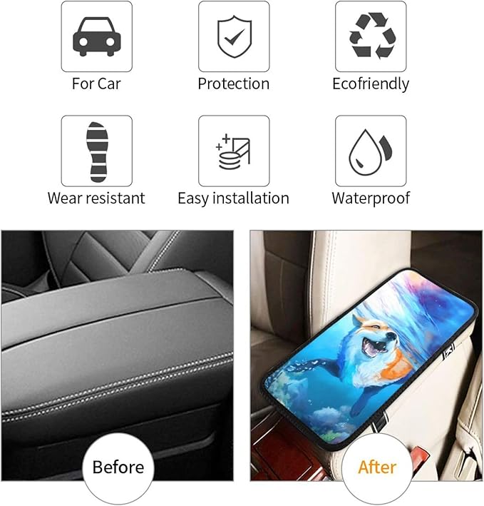 indokyeyqaz Universal Car Center Console Cushion Pad, Swimming Dog Soft Waterproof Car Center Console Cover Auto Armrest Seat Box Cover Protector for Most Vehicle SUV Truck Car