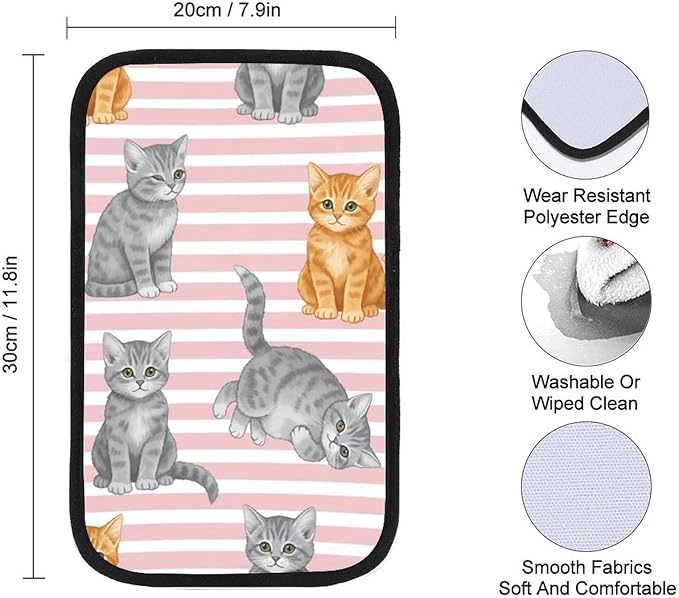 Auto Center Console Cushion Pad Pink Stripes Cute Cat, Waterproof Armrest Box Protection Cover, Comfortable Interior Accessories