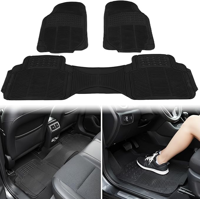 3 Pieces Universal Trim-to Fit Automotive Floor Mats Waterproof All Weather Car Mats Heavy Duty Rubber Car Mats for Cars Sedans SUVs Trucks