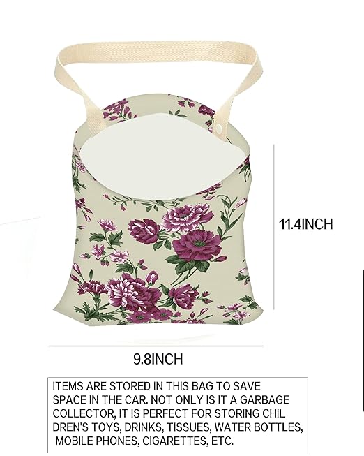 ANKVRP Car Trash Can, Durable Hanging Car Trash Garbage Bag, Cute Automotive Garbage Cans Organizer, Vintage Rose Floral