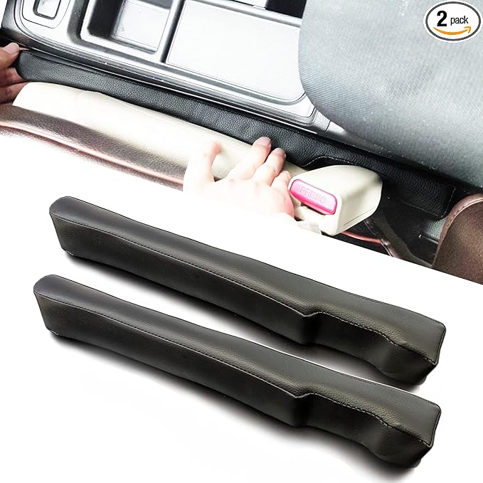 LIBRALUX Leather Seat Gap Filler, No Drop Seat Guard Universal for Car SUV, Truck to Fill The Gap Between Seat and Console Black Crevice Plug Drop Blocker Stopper Catcher 2 Pack LB