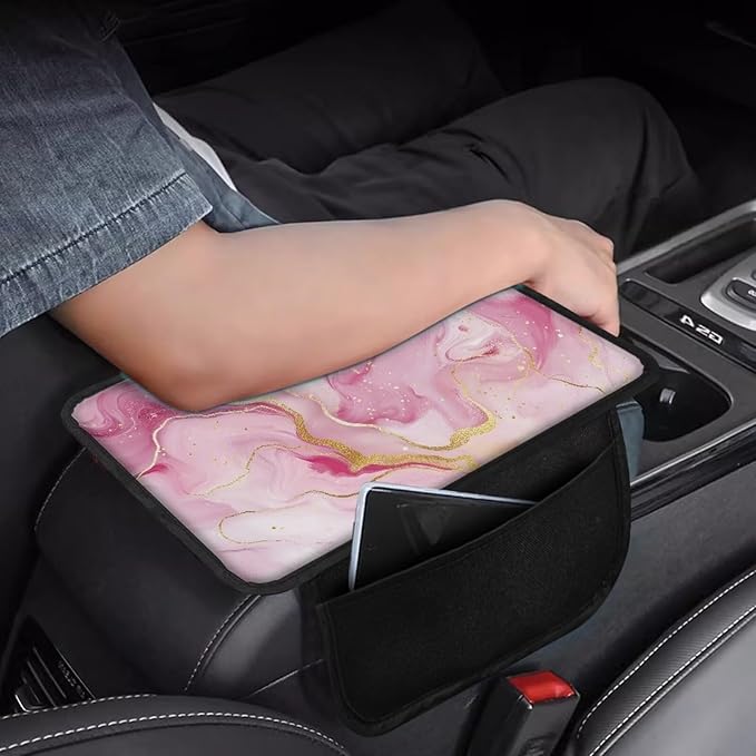 Dreaweet Car Center Console Cover Pink Marble Print Car Armrest Cover Center Console Covers with 2 Storage Pockets,Soft Comfortable Car Arm Rest Cover Pad for Women
