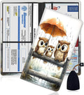 Car Registration Holder, PU Leather Vehicle Glove Box Organizer for Driver License, Document, Car Insurance Holder with Magnetic Shut, Auto Paperwork Wallet Case Accessories, Cute Owl Family Pattern