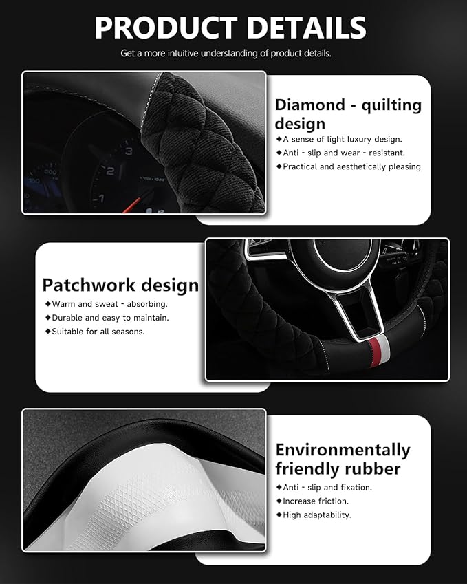 Cxtiy Universal Car Steering Wheel Cover Fluffy Winter Plush Steering Wheel Cover (A-Black)