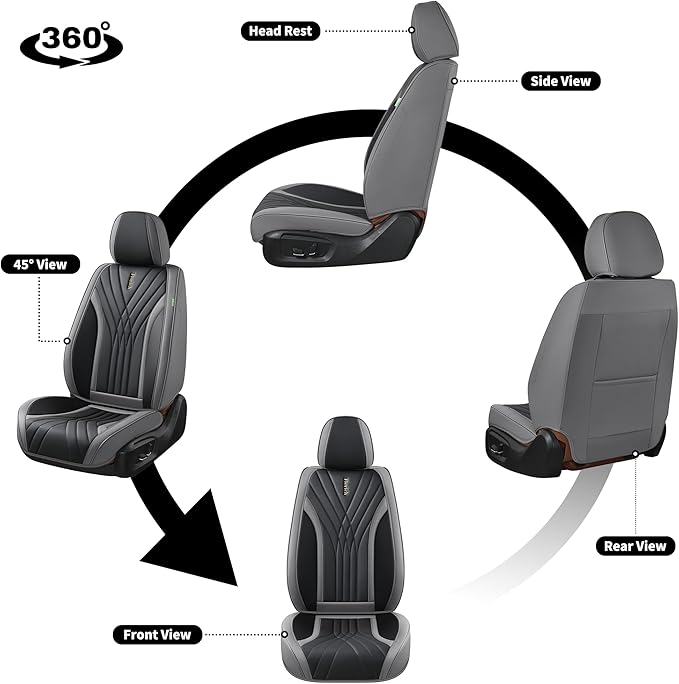 FLORICH Seat Covers, Front Leather Seat Covers, Car Seat Covers 2 PCS,Waterproof Seat Cover for Cars, Luxury Leatherette Gary Car Seat Cushion, Automotive Seat Covers for Sedan SUV Pick-up Truck