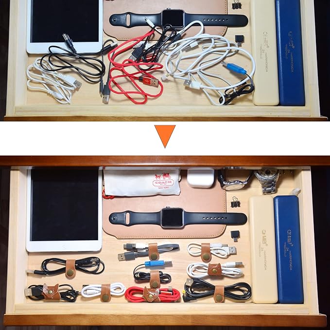 CAILLU Stocking Stuffers for men 10 Pack Cord Organizer,Cord Holder,Cable Clips Leather,Cable Organizer USB Holder,Wire Organizer,Cord Keeper,Ties Mens Cord Organizer Stocking Stuffers