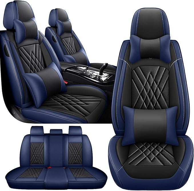 JGDL Car Seat Covers for Subaru Crosstrek 2016-2026, 5 Piece Set Nappa Leather Non-Slip Seat Protectors, Breathable Seat Cover Set. (Deluxe 5 Seats, Black Blue)