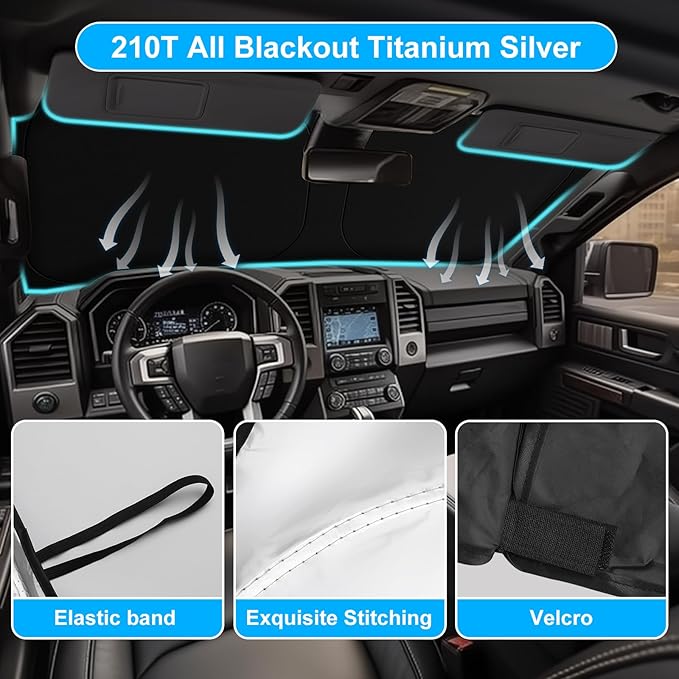 SHINEHOME Car Windshield Sun Shade Compatible with 2015-2020 Ford F150 Lariat, King Ranch, Platinum, XL XLT Limited Raptor Accessories Foldable Sunshade Custom Windshield Sun Visor