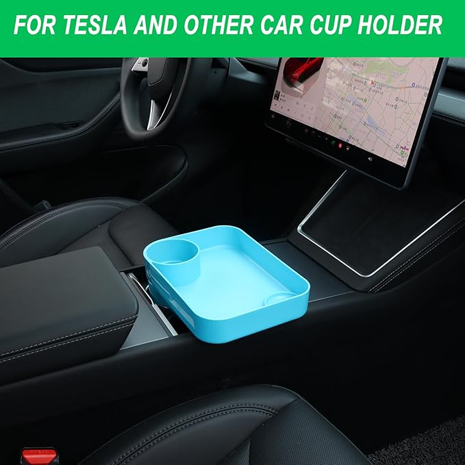 Car Seat Snack Tray for Kids, Square Car Seat Cup Holder Snack Tray with Adjustable Base, Durable CarSeat Tray for Toddlers, Universal Fit for Tesla, Safety Seats, Car Center Consoles (Sky Blue)