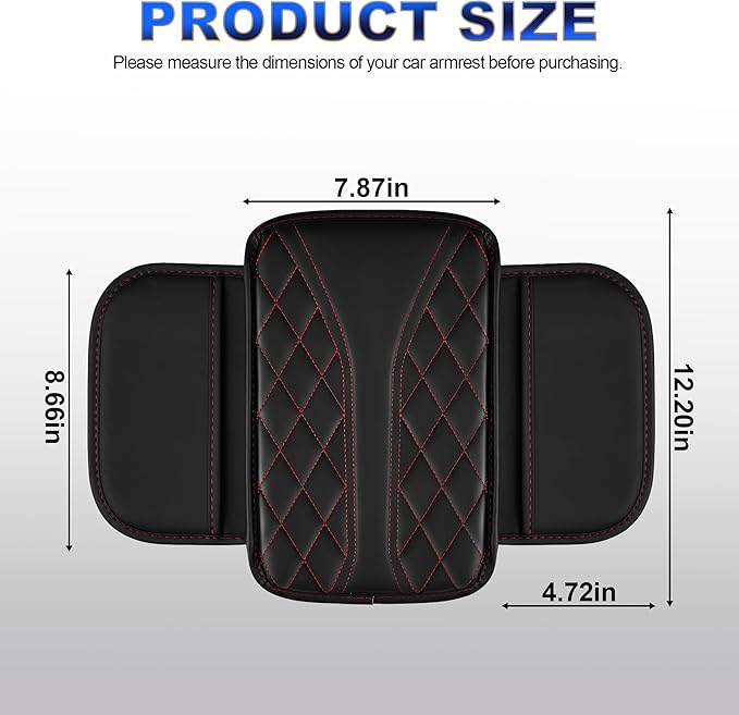 Car Center Console Cover Fit for Subaru Outback Leather Car Armrest Cover Cushion with 2 Pockets(Black&Redline)