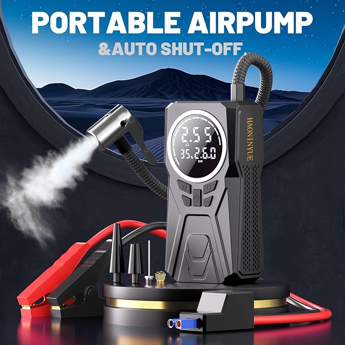 Car Jump Starter with Air Compressor,3000A Car Emergency Starting Power Supply,150PSI Tire Inflator Portable Compressor,battery jump starter,Portable Tire Inflator for Cars,Pickup Trucks,Bicycles,etc.