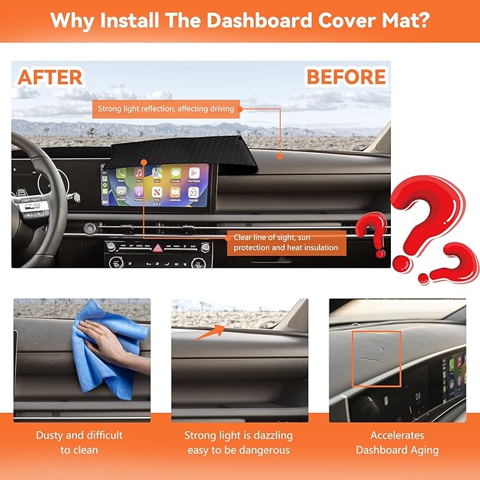 Dash Mat Custom Fit 2025 2026 Hyundai Tucson (Not for HUD), Premium Carbon Fiber Non-Slip Dashboard Protector & Sunshield, UV-Blocking, Anti-Glare, Fade-Resistant (Black)