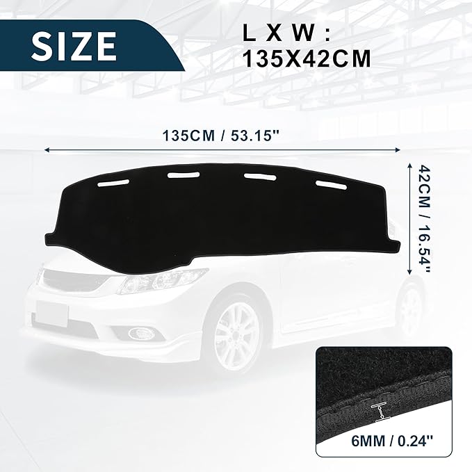 Dash Cover for Honda Civic Non-Slip | Center Console Dashboard Cover Mat Black 1 Pcs