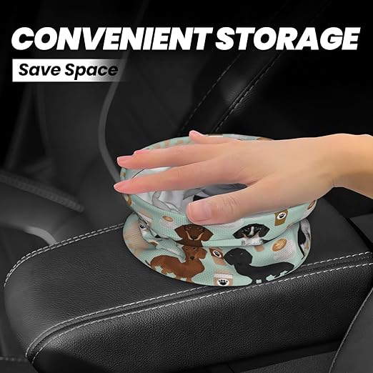 Cute Colored Coffee Dachshund Car Trash Can Leak Proof Hanging Waterproof Garbage Can Multipurpose Trash Bin for Car SUV Front Seat Headrest Collapsible and Portable Storage Pocket
