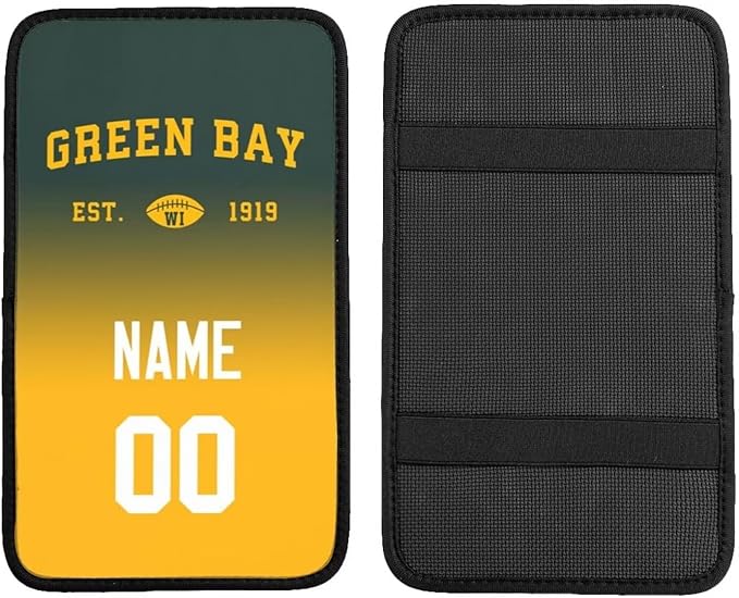 Custom Car Armrest Cover,Add Personalized Name and Number As Gifts for Loyal Football Fans,Auto Center Console Pad Car handrail Box Cushion,Fit for Most Car