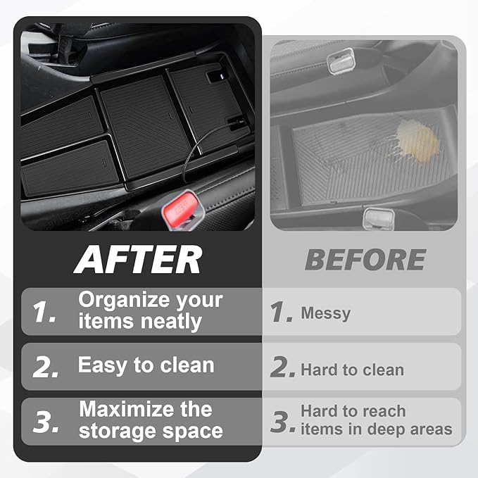 BestEvMod for 2025+ Ioniq 5 Lower Center Console Organizer Tray Storage Box Interior Accessories with Rubber Black Trim Compatible with Hyundai Ioniq 5 2025