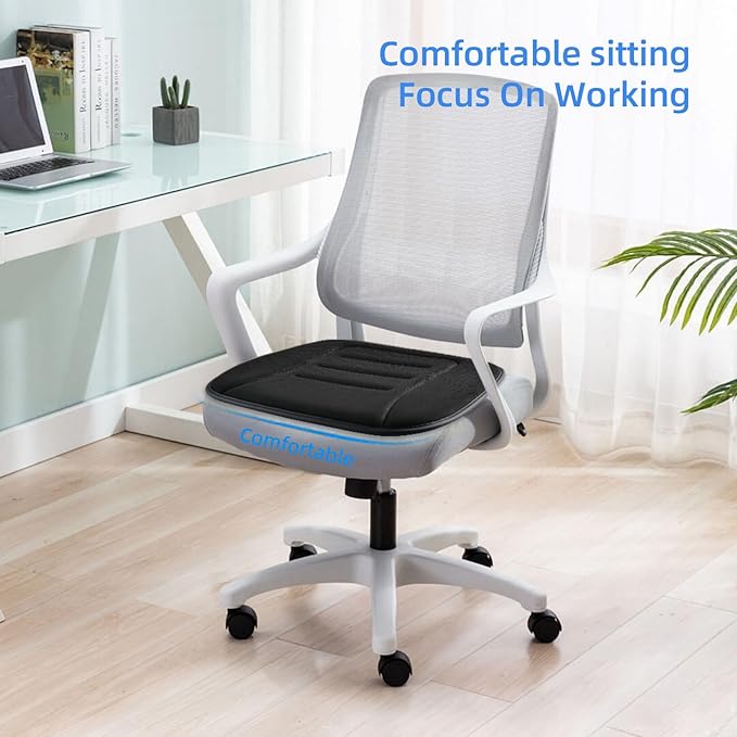 KAYI Car Seat Cushion, Memory Foam Car Seat Cushion, Anti Slip Rubber Bottom Car Seat Cushions for Driving, Suitable for Car and Office Chairs (Black)