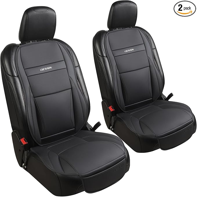 Gripure Car Seat Cover Protector for Front Seats – Waterproof, Breathable Faux Nappa Leather, Airbag Compatible, Dual Support for Waist & Legs, Universal Fit for Sedans, SUVs, Pickups (2pcs, Black)