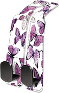 NUGGHU Car Seat Headrest Hook, Universal Leather Cute Hanger Holder Hook, Storage Organizer Interior Accessories for Purse Bags Handbag Luxury Purple Butterfly