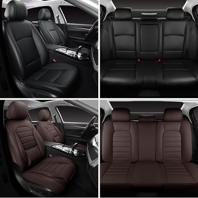 COVER EMPIRE Brown Car Seat Covers Full Set, Universal Faux Leather Seat Covers for Cars 5 Seats, Waterproof Leather Car Seat Covers, Comfortable Automotive Seat Covers for Most Sedans Trucks SUVs