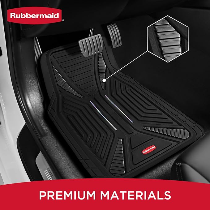 Rubbermaid Car Mat Full Set, Universal Trim-to-Fit Heavy-Duty Car Floor Mats – 4-Piece Set for All Weather Protection – Durable Rubber Mat for Cars, Trucks, SUVs & Vans-Black