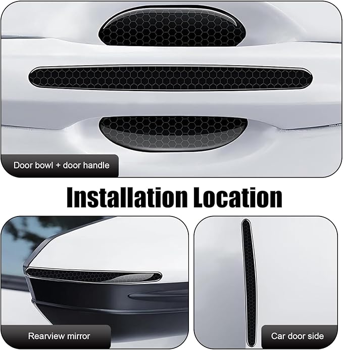 4 Sets Car Door Handle Bowl Sticker, Reflective Car Door Handle Scratch Protector, Self-Adhesive Door Decor Decal, Universal for Cars, SUVs, Trucks