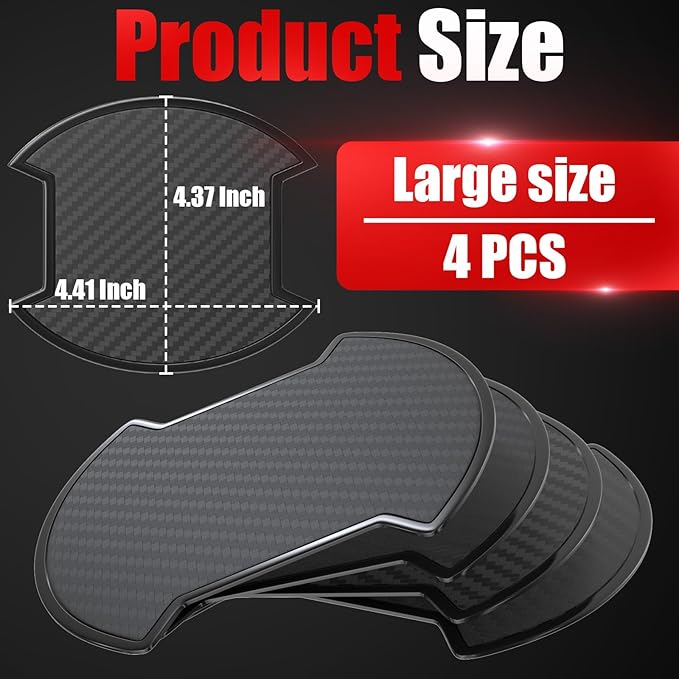 4Pcs Car Door Handle Scratch Protector Sticker, Universal Carbon Fiber Texture Door Handle Paint Protector, Black(L)