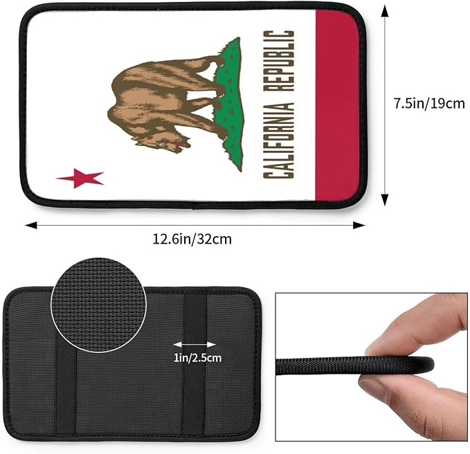 California State Flag Car Center Console Cover, Universal Waterproof Armrest Pad, Soft Comfort Cushion & Scratch-Resistant Protector for Cars, SUVs and Trucks