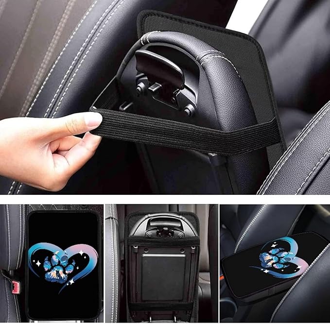 Mintutlipy Dog Paw Heart Car Armrest Cushion Cover Universal Washable Automotive Center Console Cover Compatible with Most Cars