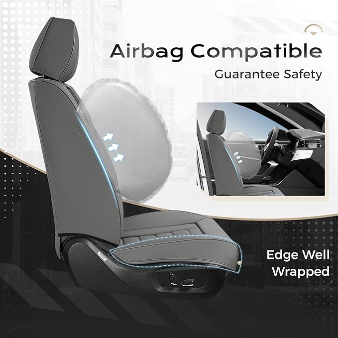 Coverado Car Seat Covers, Front Covers for Cars, Car Seat Cover Front Seats, Automotive Seat Cover, Waterproof, Leather Car Seat Cushion, Universal Interior Covers Seat Protectors for Most Cars