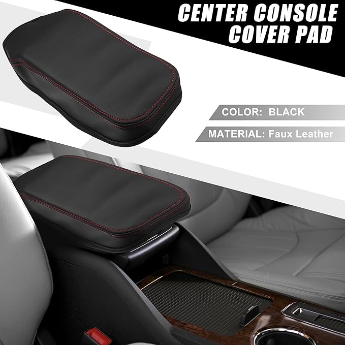 Car Center Console Pad Waterproof Armrest Seat Box Cover Protector Black Pad Red Line for Nissan Sentra 2013-2019
