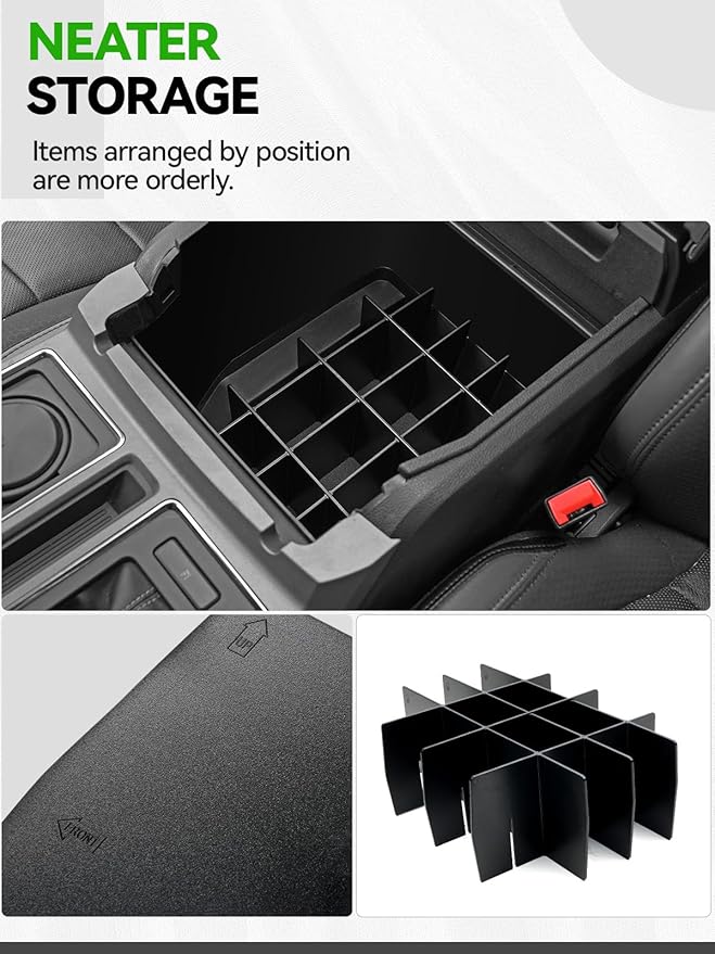 ELECFRESH 2PCS Center Console Organizer for 2024 2023 2022 2021 Ford F150 Accessories, Armrest Storage Box and 16-Compartments Divider for Ford F150 (Not fit for 2025 2026)