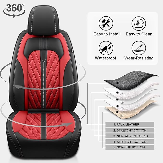 TTX LIGHTING Seat Covers Fit for Toyota RAV4 2013-2026 Seat Covers Full Set Car Seat Covers Faux Leather Breathable Waterproof Car Seat Protector (5 Seats, Black&Red)