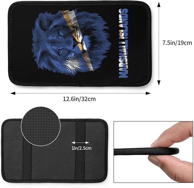 Vintage Marshall Islands Flag Lion Head Auto Center Console Armrest Cover Car Handrail Box Cushion Pad Mat Universal Fit Most Vehicle Sedan Truck SUV Soft Comfort Decor Accessories