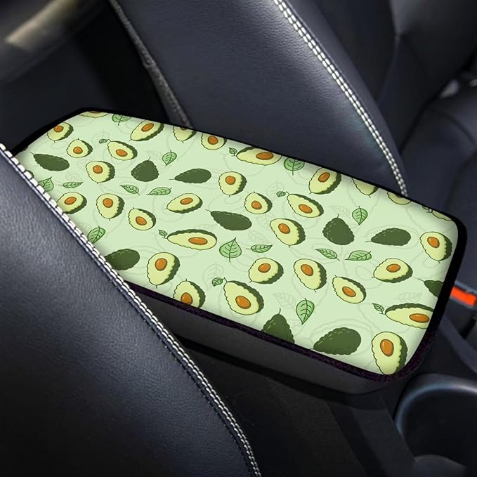 Green Avocado Car Armrest Pad Breahtbale Soft Auto Center Console Dustproof Arm Rest Protector Cover Cushion Universal Fruit Car Interior Accessories