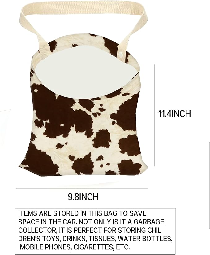ANKVRP Car Garbage Can, Hanging Car Trash Can Bag for Back Seat Organizer, Retro Cow Print