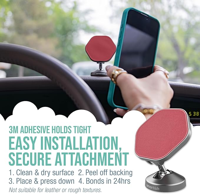 Smartish® MagSafe Mountaineer Car Mount - Compatible w/Apple iPhone 17/16/15/14/13 - Magnetic Stick on Adhesive Phone Holder - Extra Strength Magnet for Apple Accessories - Chili Crisp